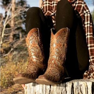CORRAL WOMEN'S ORIX GLITTER INLAY & STUDDED WESTERN BOOTS - SQUARE TOE